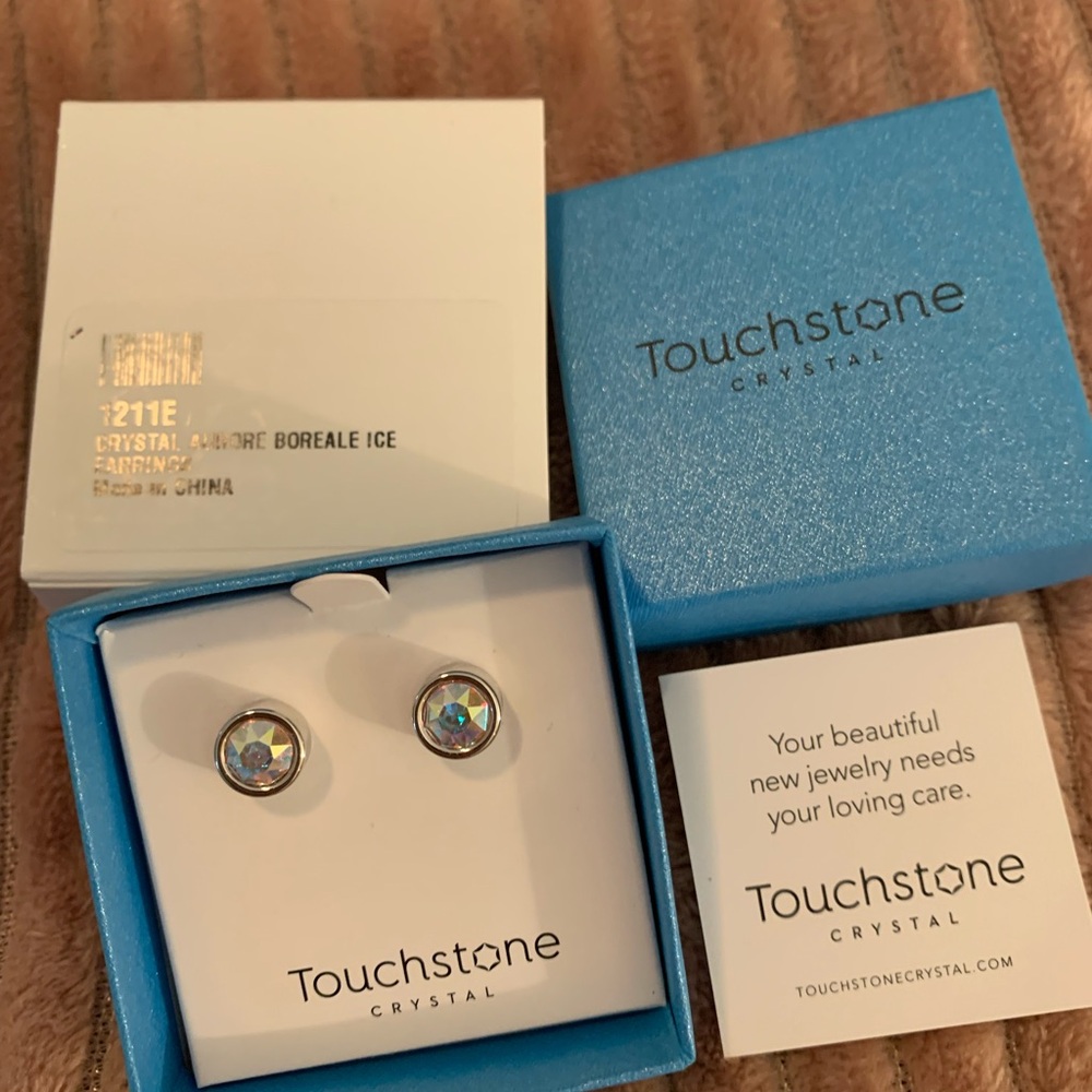 Touchstone Crystal Boreale Ice Crystal Stud Earrings - Iridescent